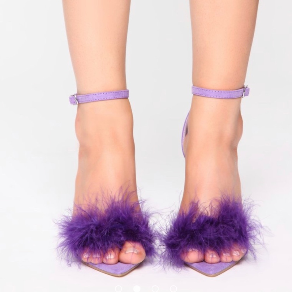 Lilac Feather Open Toe Heeled Sandals